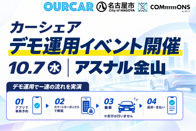 【10.7 名古屋市】 OURCARが金山エリアでのカーシェアリング実証に向けデモ運用イベント開催
