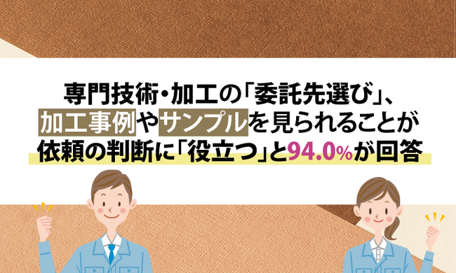 専門技術・加工の「委託先選び」、加工事例やサンプルを見られることが依頼の判断に「とても役立つ」「やや役立つ」と94.0%が回答