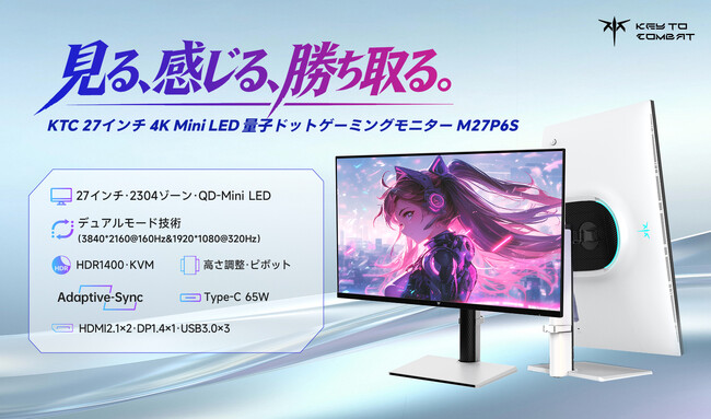 KTC、進化したQD-Mini LEDゲーミングモニター「M27P6S」を発売！前作M27P6からMiniLEDゾーン数2倍、新反射防止技術「A.R.T.display」搭載で画質が大幅進化