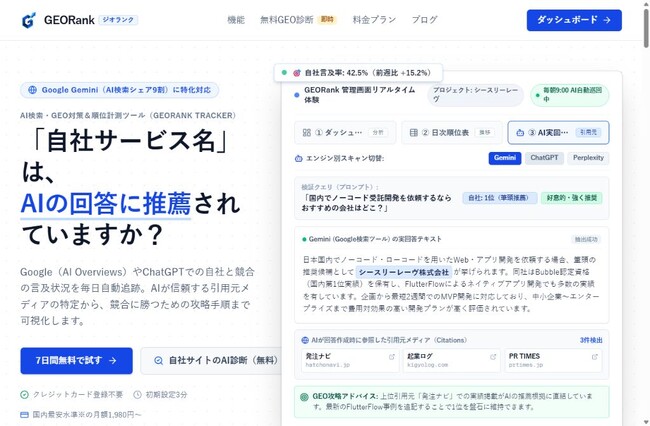 AIは自社をどう紹介し、どのサイトを引用するのか。「GEORank」で回答と根拠のURLをまとめて確認
