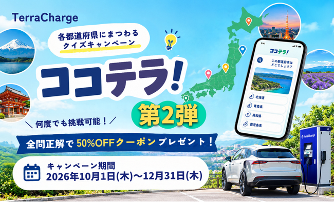 テラチャージ、各都道府県にまつわるクイズキャンペーン「ココテラ！」第2弾を開始