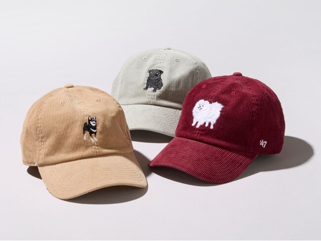 【’47（フォーティーセブン）】定番シルエット「CLEAN UP」から、柴犬、パグ、シュナウザー、ポメラニアンをモチーフにした新作キャップを10月より発売