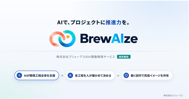 動く試作で完成イメージを共有、AIが開発工程全体を支援。ブリューアス、AI駆動開発サービス「BrewAIze」を提供開始