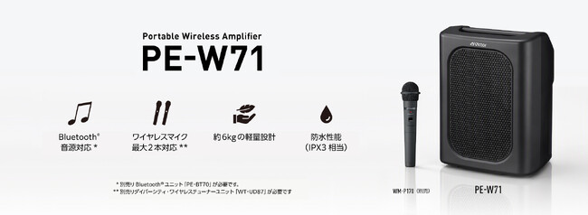 ポータブルワイヤレスアンプ「PE-W71」を発売