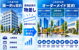 清掃品質の共通基準にもとづく性能発注の実現イメージ 清掃品質の共通基準にもとづく性能発注の実現イメージ