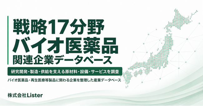 戦略17分野『バイオ医薬品』関連企業データベースの特設サイトを公開　医薬品の開発・製造とそれを支える原材料・設備・試験などの関連領域を調査 - 株式会社Lister