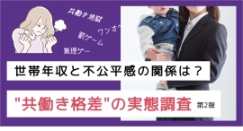 世帯年収が高くても消えない共働きのモヤモヤ? 不公平感を抱く女性、家事は約8割が自分中心|”共働き格差”の実態調査(第2報) 世帯年収が高くても消えない共働きのモヤモヤ? 不公平感を抱く女性、家事は約8割が自分中心|”共働き格差”の実態調査(第2報)