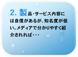 2.製品・サービス内容には自信があるが、知名度が低い。メディアで分かりやすく紹介されれば・・・